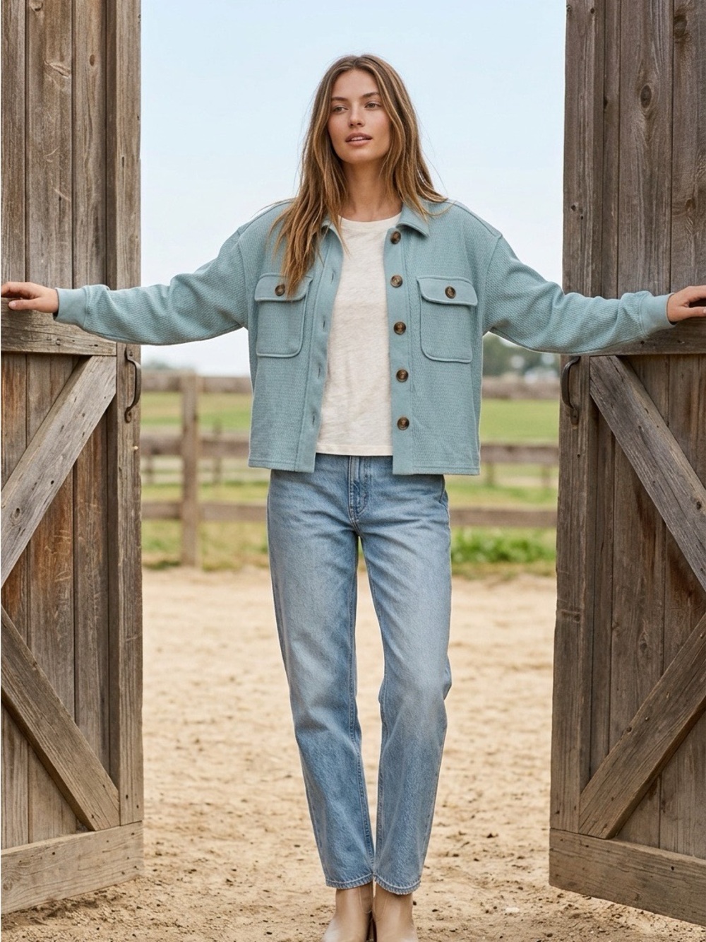 Hippie Rose Cropped Waffle Textured Shacket NWOT LARGE
